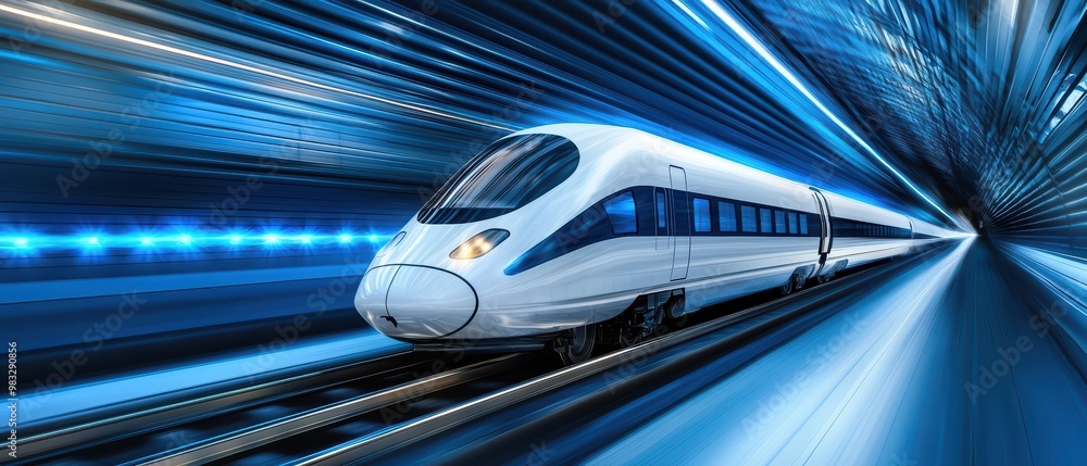 A sleek, modern train zooming through a futuristic tunnel, showcasing speed and advanced technology in transportation. A sleek, modern train zooming through a futuristic tunnel, showcasing speed and advanced technology in transportation.