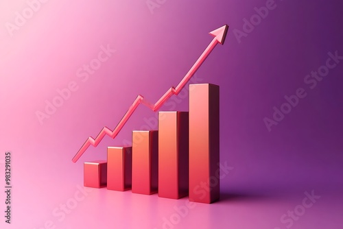 Free Download 3D Rendered Red Bar Chart with Arrow Pointing Up, Growth, Success, Progress, Development, Statistics, Business - GFXLoad