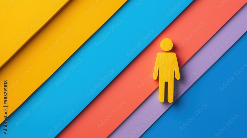 A vibrant, minimalistic design featuring a yellow figure against colorful geometric backgrounds, perfect for modern projects. A vibrant, minimalistic design featuring a yellow figure against colorful geometric backgrounds, perfect for modern projects.