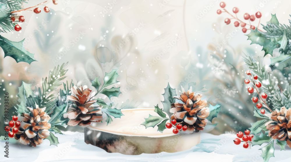 Christmas Nature Background with Pinecones and Red Berries Christmas Nature Background with Pinecones and Red Berries