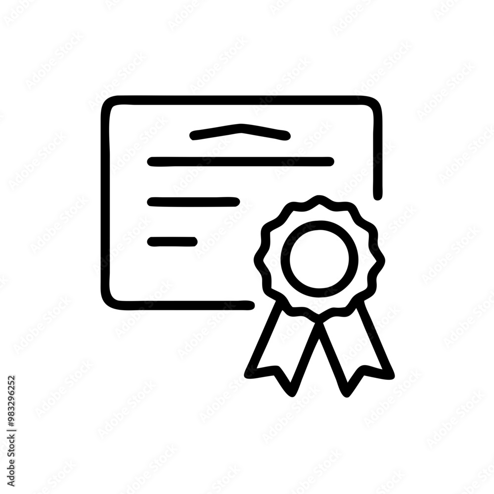 Certificate Icon, Line Drawing, Award and Achievement Concept Certificate Icon, Line Drawing, Award and Achievement Concept