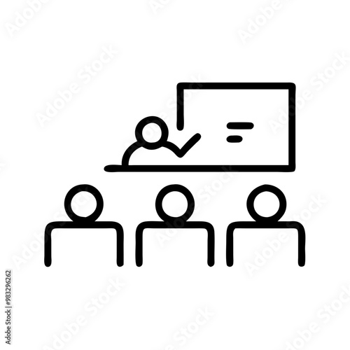 Classroom Icon, Line Art, Education and Training Concept