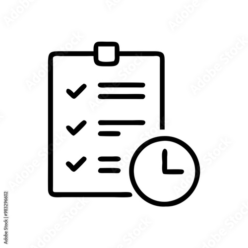 Clipboard with checklist and clock, minimalistic time management icon