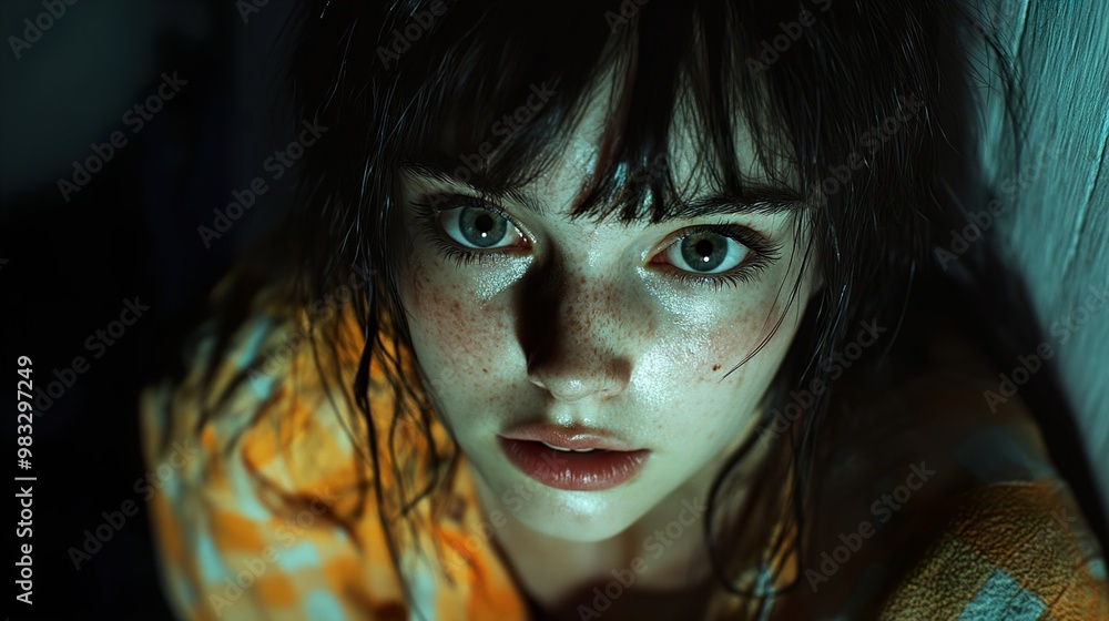 Intense Gaze: Close-Up Portrait of a Woman with Green Eyes Intense Gaze: Close-Up Portrait of a Woman with Green Eyes