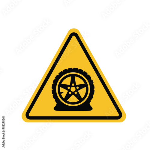 flat tire warning sign on yellow triangle board. Suitable for posters and web icons