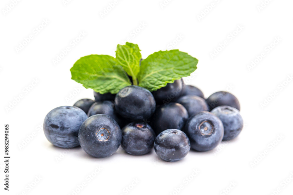 blueberries with leaf mint isolated on white background blueberries with leaf mint isolated on white background