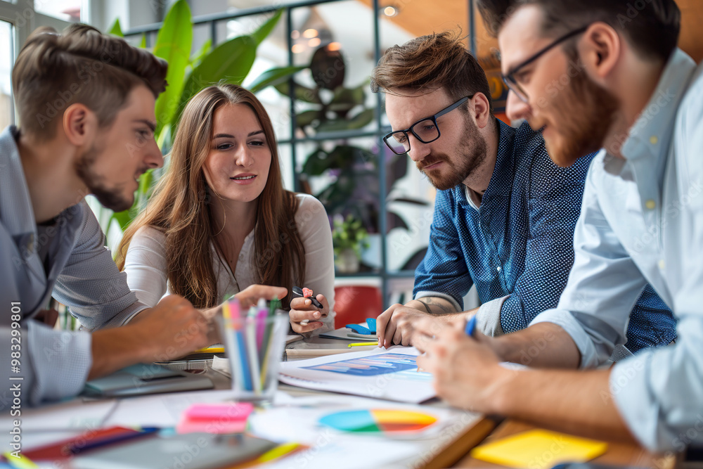 Three people are smiling and sitting around a table with a laptop and a pen, generative ai image., Three people are smiling and sitting around a table with a laptop and a pen, generative ai image.,