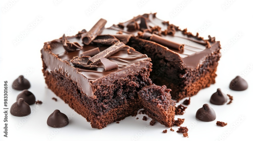 Brownie and chocolate dessert against a white backdrop.
Brownie and chocolate dessert against a white backdrop.