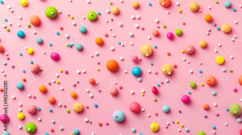 Colorful Candy Sprinkles on Pink Background