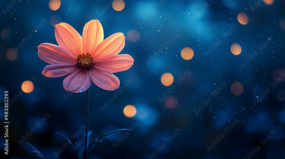 A simple flower against a blue starry sky, a night flower A simple flower against a blue starry sky, a night flower