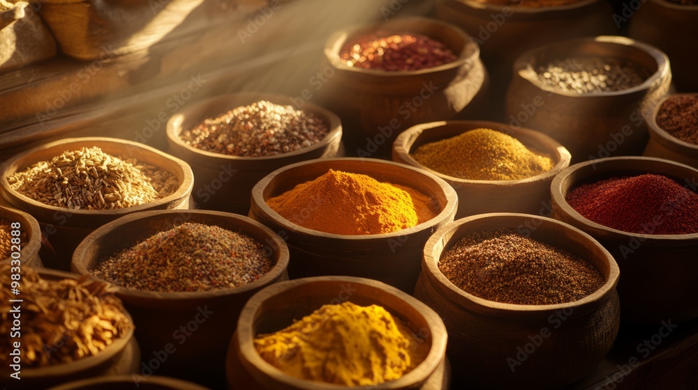Colorful Selection of Spices in Traditional Bowls Colorful Selection of Spices in Traditional Bowls