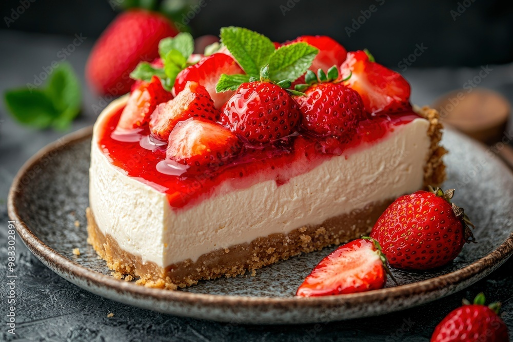 Strawberry Cheesecake with a Crust and Fresh Berries Strawberry Cheesecake with a Crust and Fresh Berries