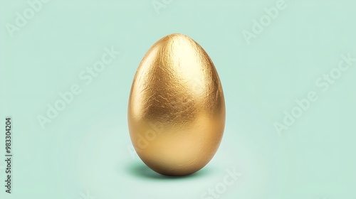 A single golden egg with a foil wrapper on a light green background photo