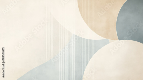 Wallpaper Mural Subtle abstract shapes in soft beige and pale blue create a clean, modern backdrop with minimalistic lines and geometric patterns for a professional look. Torontodigital.ca