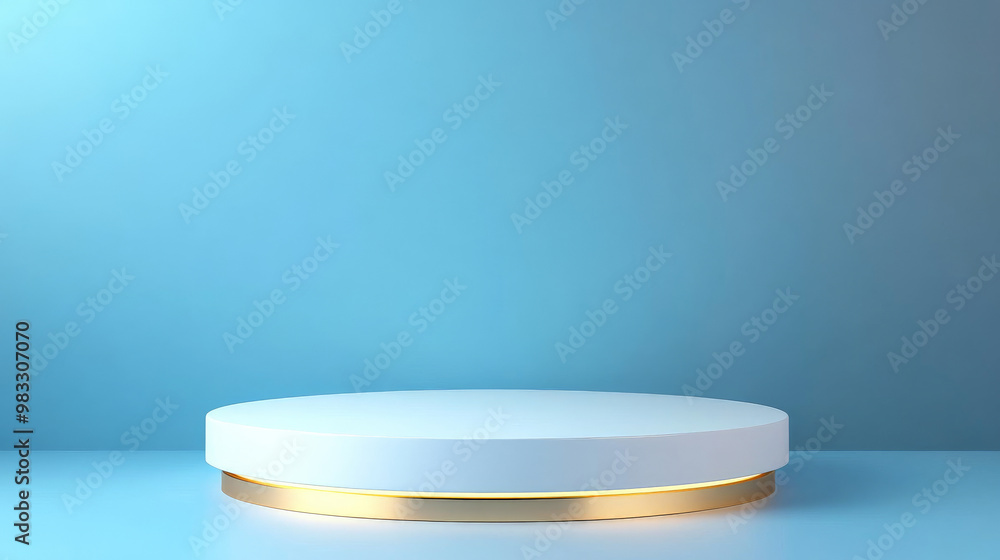 A sleek 3D podium with a white round pedestal and golden highlights, placed against a gradient blue background with clean spotlighting for premium products. A sleek 3D podium with a white round pedestal and golden highlights, placed against a gradient blue background with clean spotlighting for premium products.