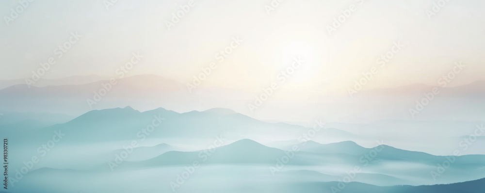 Obraz premium Serene Sunrise Over Misty Mountain Ranges with Soft Pastel Hues