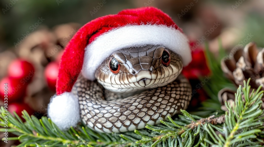 Adorable Snake Wearing a Santa Hat for Christmas, Celebrating the Year of the Snake 2025 Adorable Snake Wearing a Santa Hat for Christmas, Celebrating the Year of the Snake 2025