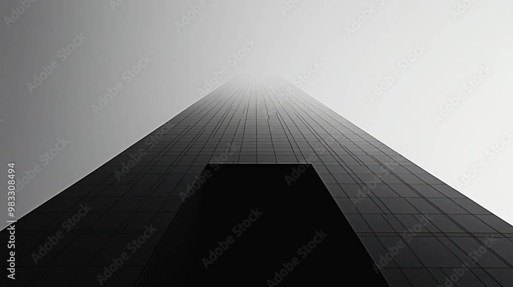 Low angle view of a tall skyscraper disappearing into fog. Low angle view of a tall skyscraper disappearing into fog.