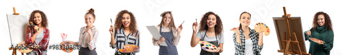 Set of young female artists...