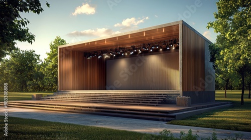 An outdoor concert stage with robust, sound-absorbing fiber cement siding, tailored to enhance acoustics while withstanding the elements photo