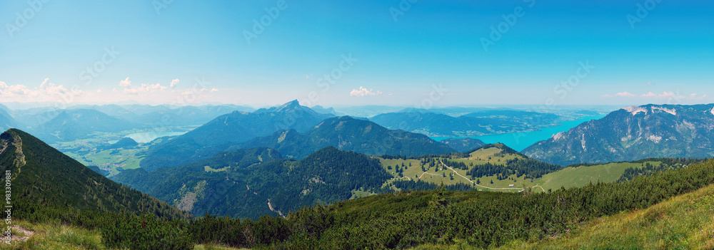 Fototapeta premium Wolfgangsee lake, Attersee lake - view from Leonsberg Mountains. 