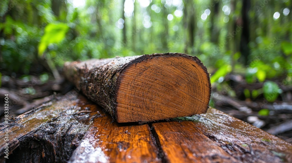 Cross-section of a Timber Log in Lush Forest Setting Cross-section of a Timber Log in Lush Forest Setting