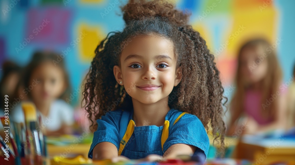 Joyful Girl in a Colorful Classroom Setting Joyful Girl in a Colorful Classroom Setting