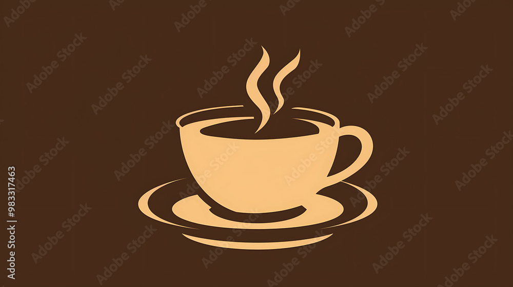 A cup of coffee with steam on a brown background A cup of coffee with steam on a brown background