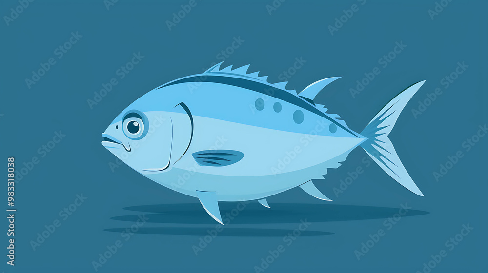 A cartoon illustration of a blue fish swimming in blue water. A cartoon illustration of a blue fish swimming in blue water.