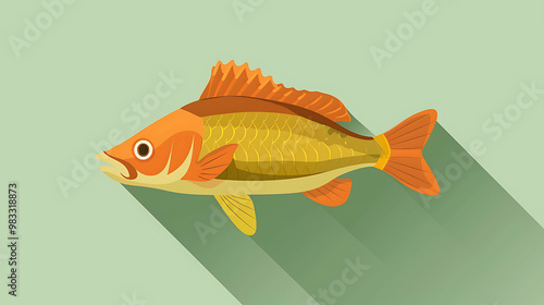 A yellow and orange fish with a long shadow.