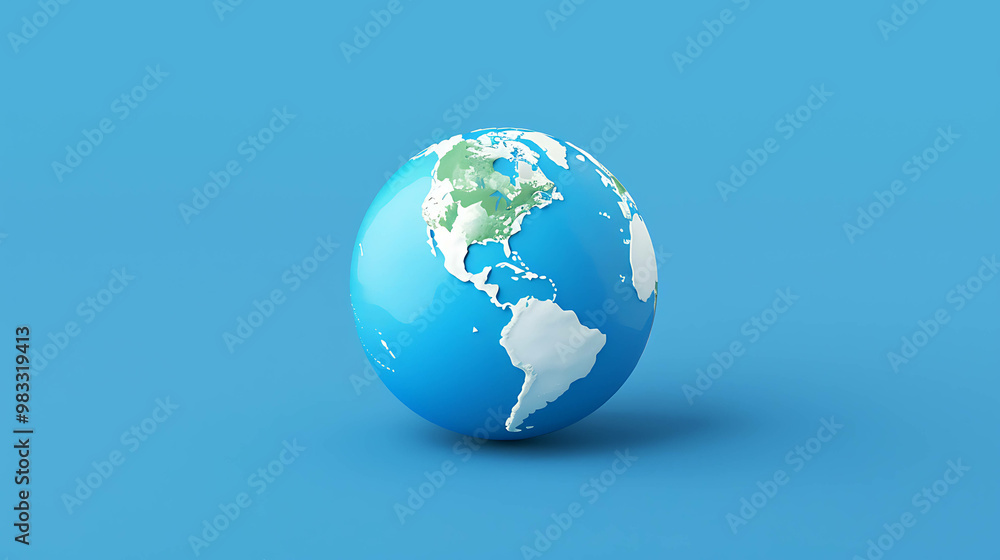 A 3D rendering of a blue and green globe on a blue background. A 3D rendering of a blue and green globe on a blue background.