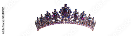 Silver tiara with lilac and purple gemstones. Women's tiara with amethysts