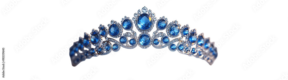 Silver Diadem with Blue Gemstones. Women's Tiara with Sapphires Silver Diadem with Blue Gemstones. Women's Tiara with Sapphires