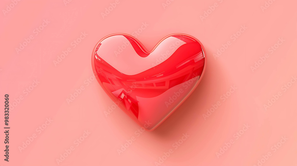 A glossy red heart on a pink background. A glossy red heart on a pink background.
