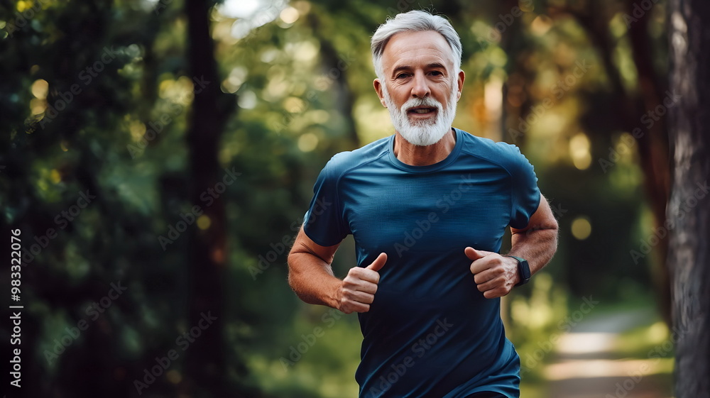 Active Older Man Running Nature Trail Fitness Lifestyle Exercise Active Older Man Running Nature Trail Fitness Lifestyle Exercise