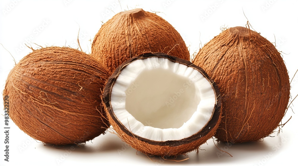 Embracing Tropical Bliss: The Allure and Versatility of Coconut Against a Pristine White Background Embracing Tropical Bliss: The Allure and Versatility of Coconut Against a Pristine White Background
