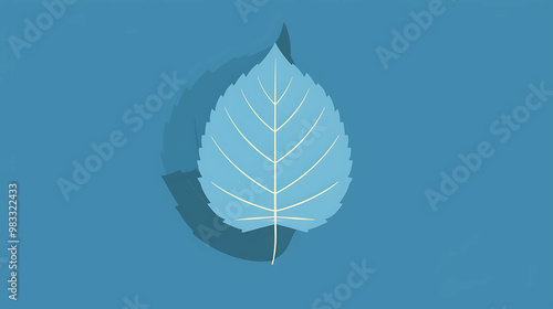 A single blue leaf with a white vein pattern, isolated on a light blue background.