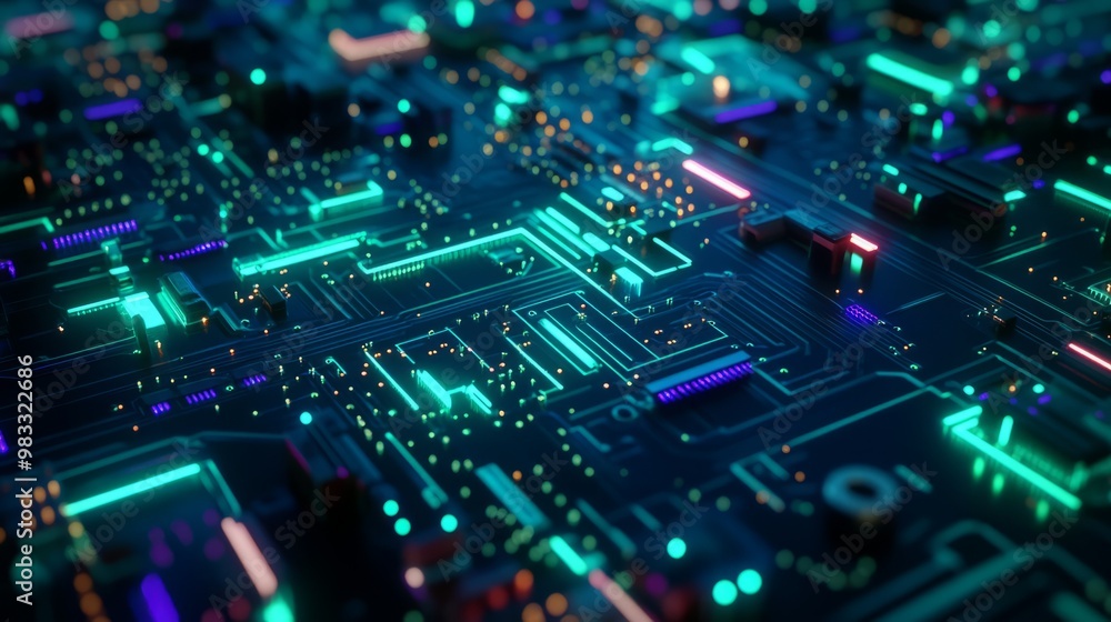 Vibrant Abstract Circuit Board with Neon Effects Vibrant Abstract Circuit Board with Neon Effects