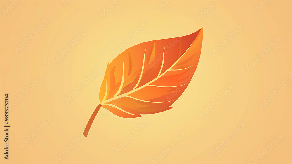 A single, vibrant orange leaf on a soft yellow background. A single, vibrant orange leaf on a soft yellow background.