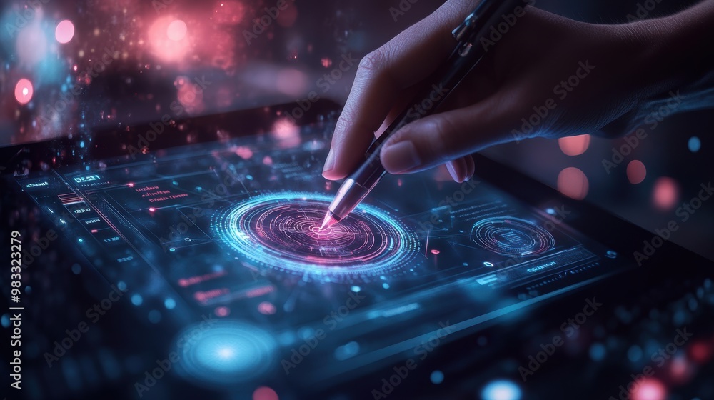 Obraz premium Digital Interaction with Futuristic Technology Interface