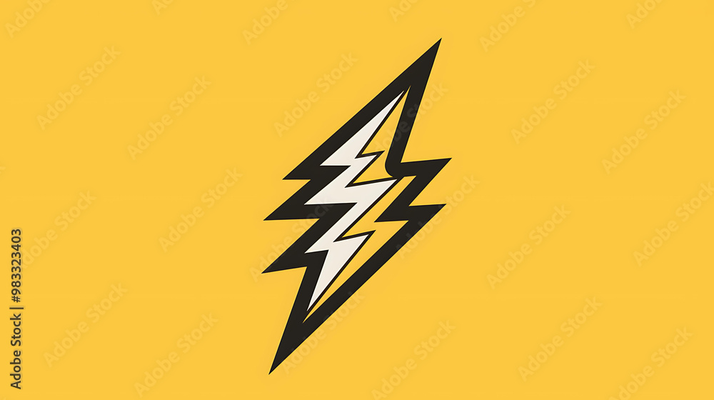 Black and white lightning bolt on a yellow background. Black and white lightning bolt on a yellow background.