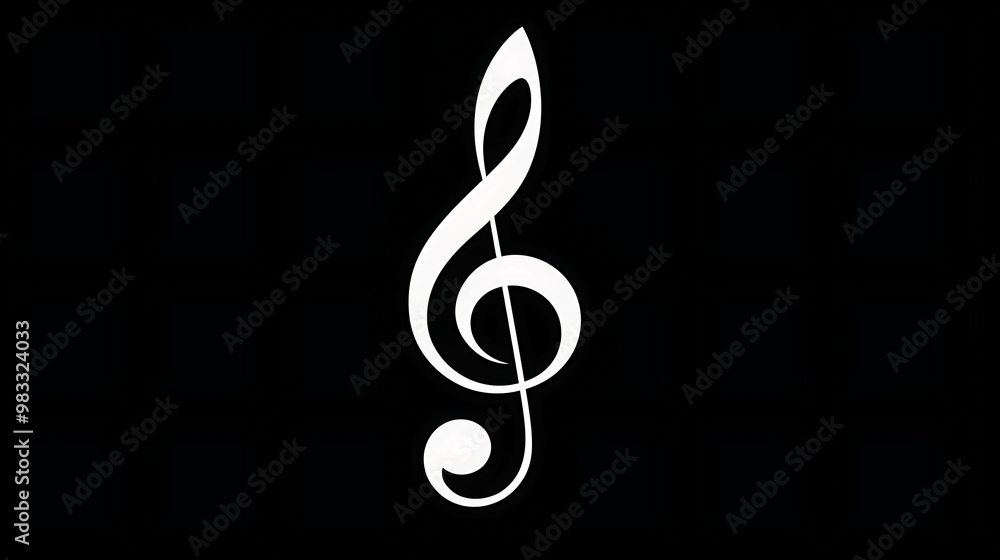 White treble clef on a black background. White treble clef on a black background.