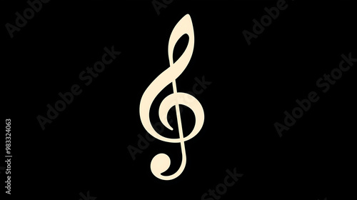 White treble clef on a black background.