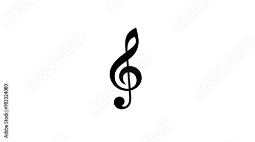 Black and white treble clef isolated on white background.