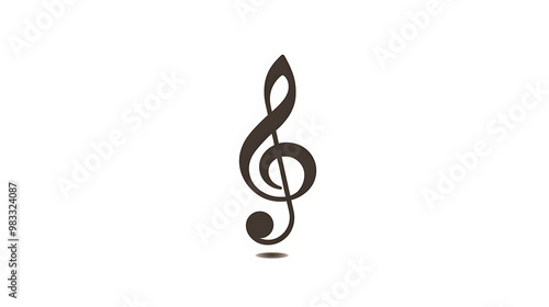 A black treble clef with a shadow underneath, isolated on a white background.