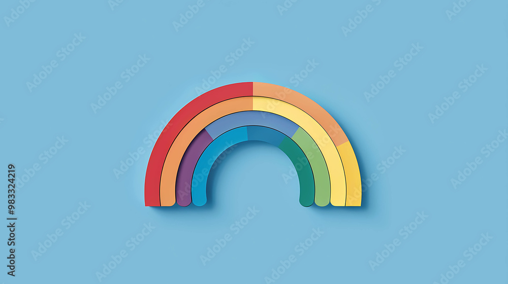 A colorful rainbow on a light blue background. A colorful rainbow on a light blue background.