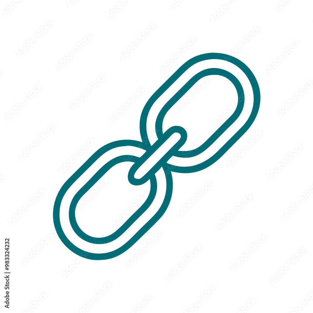 Teal outlined chain link icon, flat minimal design for connection concept Teal outlined chain link icon, flat minimal design for connection concept