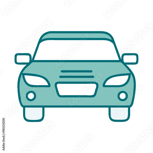 Front view teal car icon, flat vector design for transportation concept