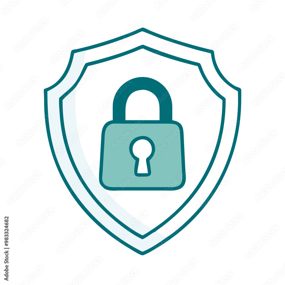 Shield icon with lock and outline, cybersecurity and protection symbol Shield icon with lock and outline, cybersecurity and protection symbol