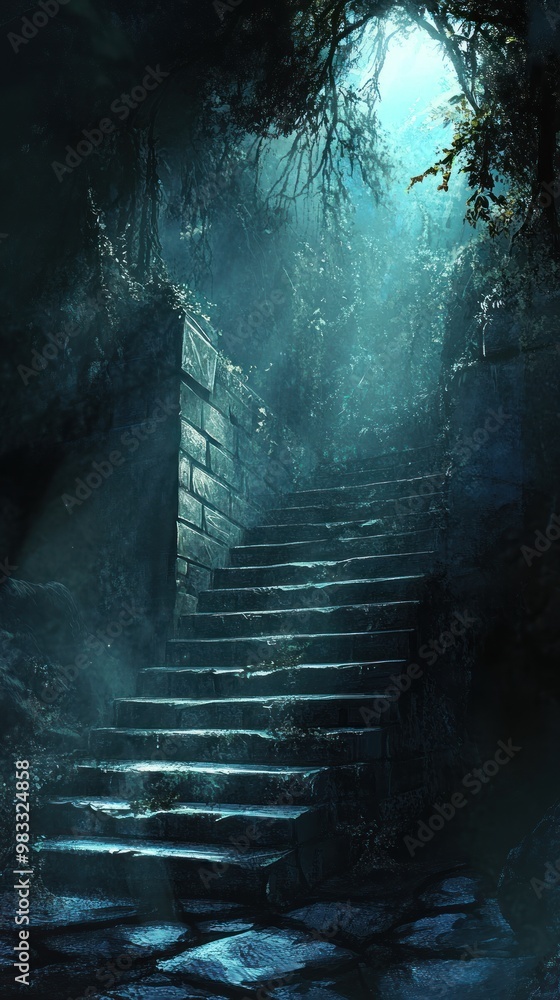 Fototapeta premium Mysterious Stone Staircase in a Forest